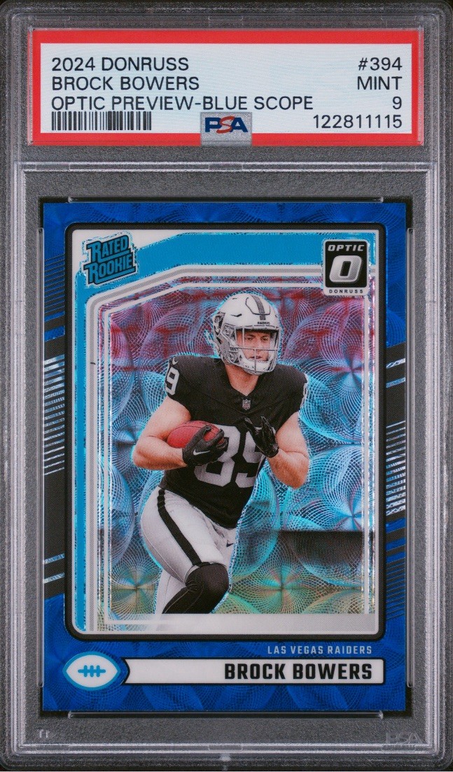 2024 PANINI DONRUSS OPTIC PREVIEW-BLUE SCOPE #394 BROCK BOWERS ROOKIE RC PSA 9