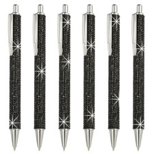 Rhinestone Metal Ballpoint Pen, 6pcs Crystal Diamond Pens Sparkly , Black