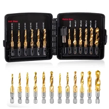 13Pcs Drill Tap Set with Quick-Change Adapter,SAE/Metric Drill and tap Set,3-...