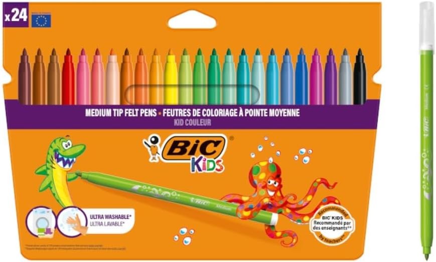 BIC Kids Felt Tip Pens, Kid Colour with Medium Blocked Tip, Vivid Colouring Pen