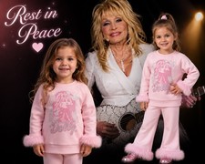 NEW Dolly Parton Toddler Faux Fur Trim Graphic Sweatshirt&Flare Pants Set