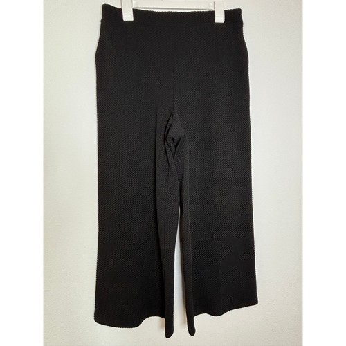 Jodifl Black Textured Jacquard Wide Leg Pants Elastic Waist Geometric Pattern L