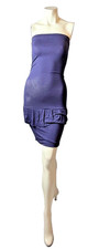 Misope Strapless Mini Dress Purple Bodycon Ruffle Hem Stretch Party Women M
