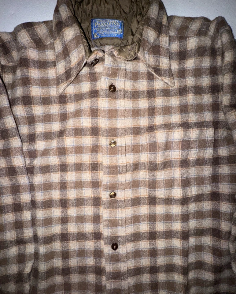 Camisa Pendleton Vintage Años 70 Franela Para Hombre Mediana Lana Virgen Marrón Tostado  Foto 2 de 4