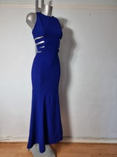 PROM DESIGNER BLUE EVENING BALL GOWN MAXI FITTED DRESS UK 6 EU 34