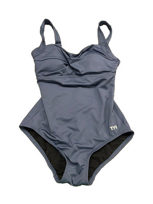 TYR Women's Size 6 One Piece Swimsuit Geometric Blue Navy Swim Training