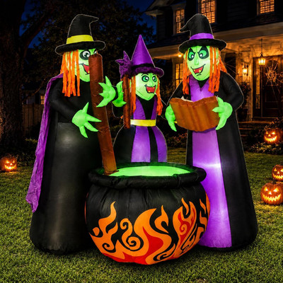 6 FT Halloween Inflatables 3 Witches around Cauldron Outdoor Decorations, Scary