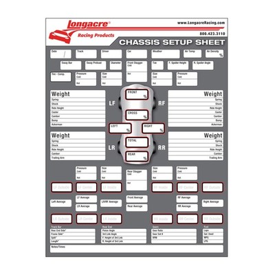 Longacre Chassis Setup Sheet & Reifentabelle - Rennen/Rallye/Karting/Motorsport