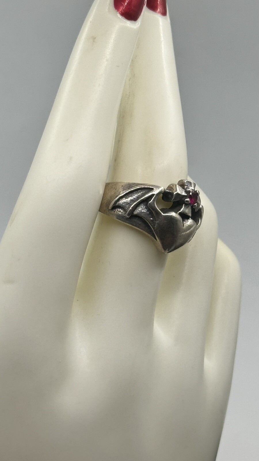 HUGE CLADDAGH CROSS LAB RUBY RING HEART TWO HANDS… - image 5