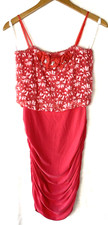 Vintage Solar Blouson Dress Small Orange Lace upper Fitted Ruch Cocktail Party
