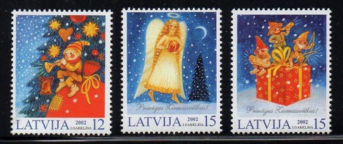 LATVIA, SCOTT # 561-563, MNH SET - CHRISTMAS YEAR 2002, TREE, ELF OF SACK, ANGEL