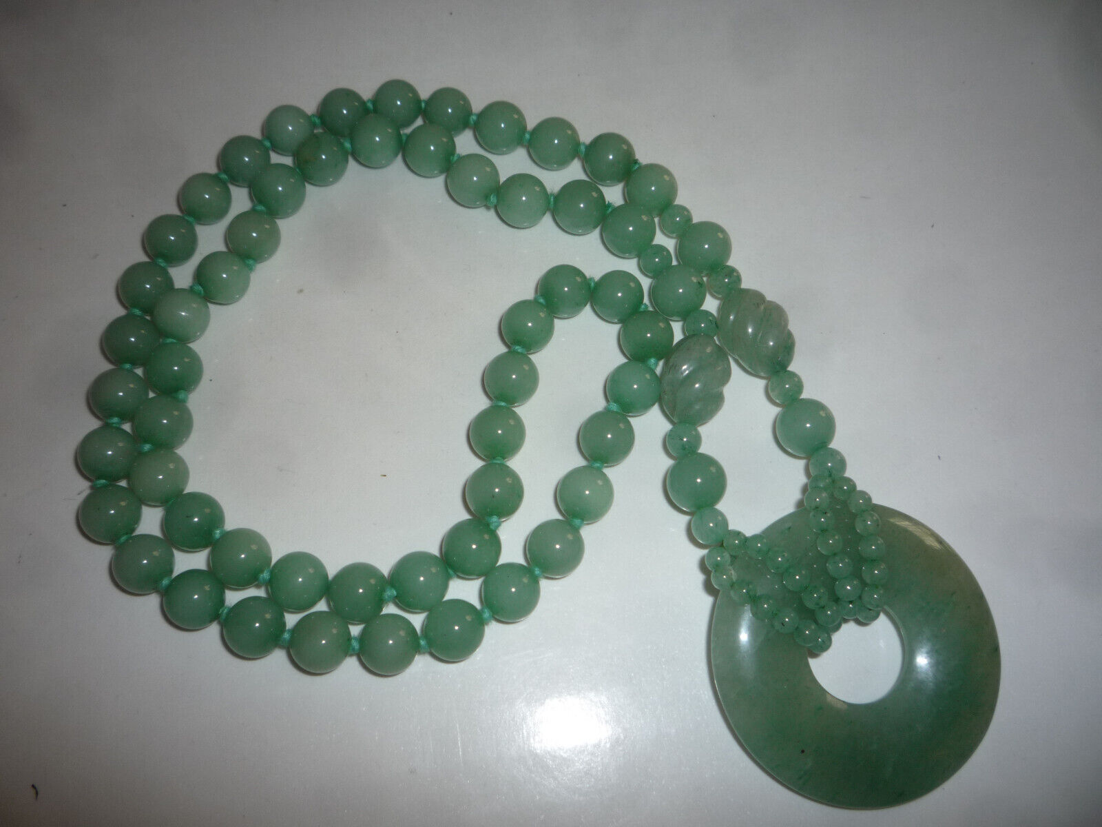 Jade Bead Necklace with Donut Pendant - Hong Kong… - image 5