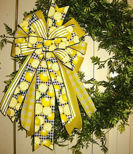10 " X 20 " LEMON WIRED BOW for DOOR WREATH GARLAND SWAG BASKET POST # 193 C rb - Picture 3 of 3
