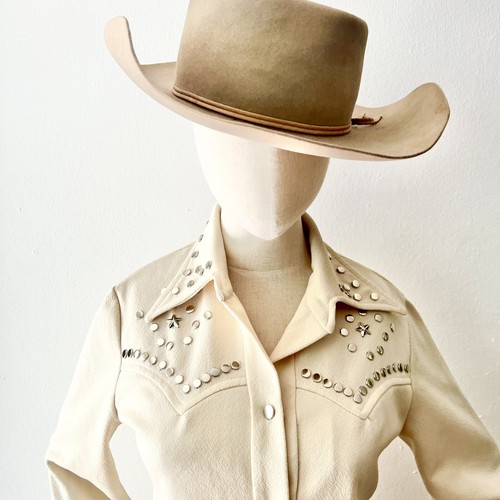 SILVER STARS & Studs 70s 1970’s Vintage Cream Western Rodeo Blouse Shirt S 36b - Picture 4 of 12