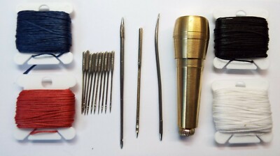 Canvas Leder Zelt Nähen Ahle Handhefter Werkzeug & Nadeln Kit & 4 Spulen Bindfaden