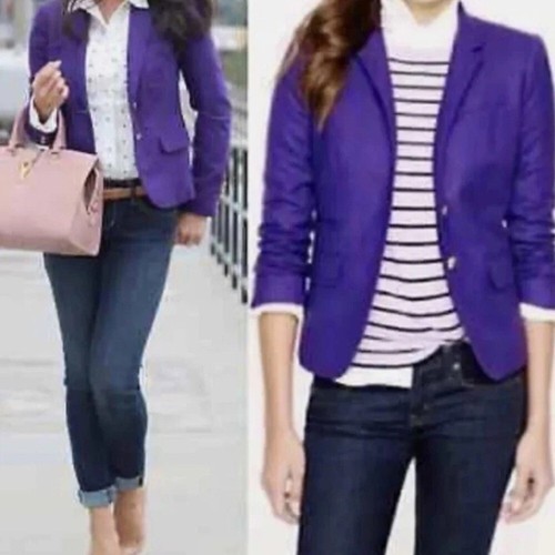 J Crew Womens Schoolboy Blazer Size 0 Purple Gold Crested Buttons Wool Blend - Picture 12 of 13