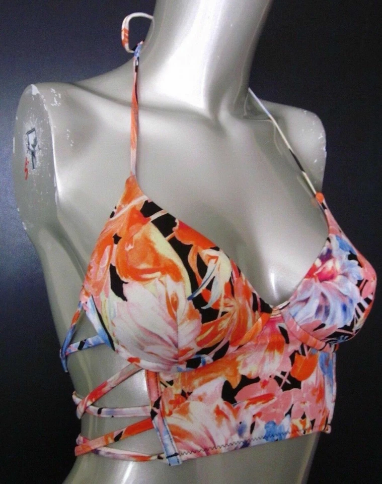 Nuevo con etiquetas Top de Bikini Victorias Secret Negro Floral Tirantes Línea Larga Halter S Foto 2 de 4