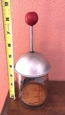 Vintage Dispensers Inc. USA Glass Manual Food Nut Chopper 8 Ounces Red Wood Top