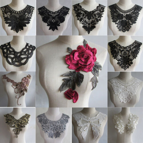 Flower Collar Applique Lace Embroidery Fabric Sew Craft Trims Neck Wedding Dress - Picture 1 of 44
