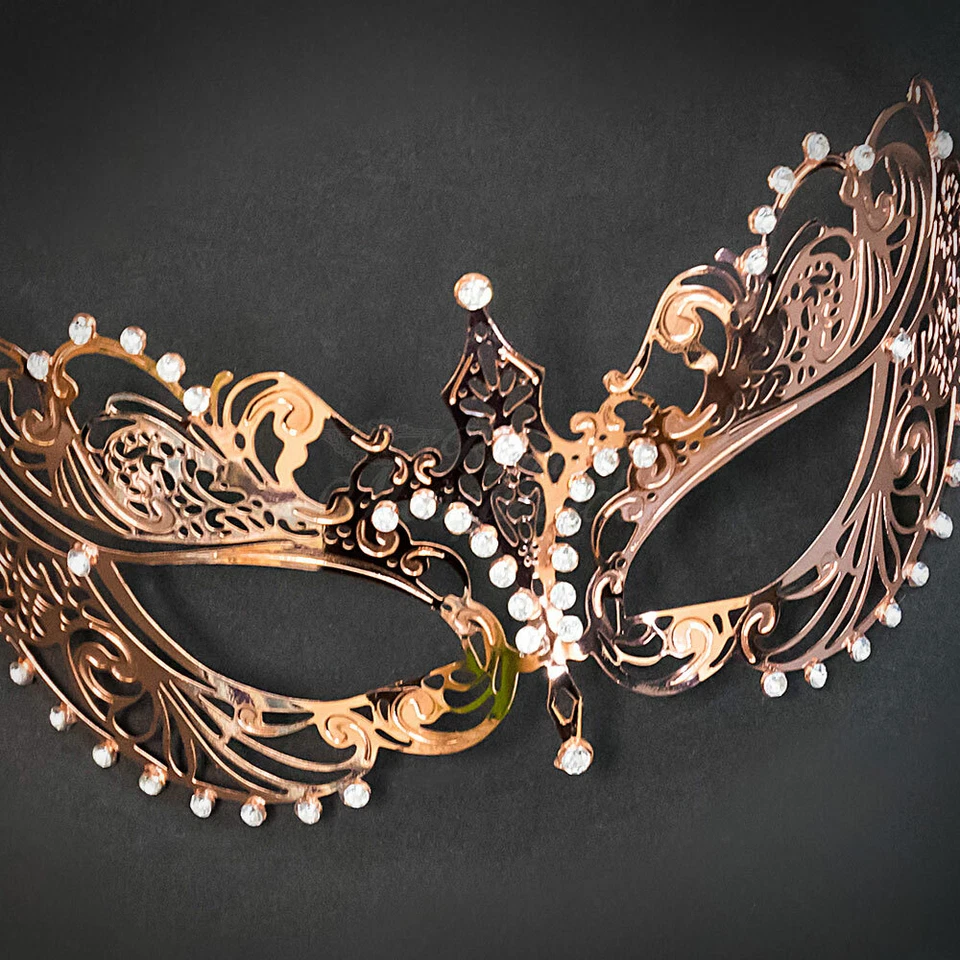 Luxury Light Filigree Metal Venetian Masquerade Mask for Women Rose Gold - Image 3 of 4