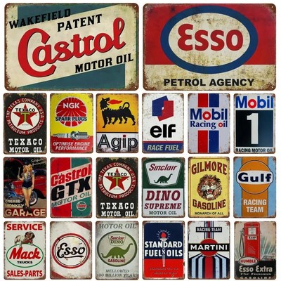 Vintage Motorcycle Oil Gasoline Metal Tin Signs Gulf Esso Agip Man Cave Club 