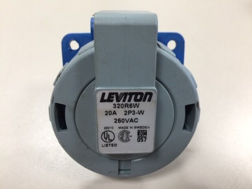 Leviton 320R6W Pin & Sleeve Receptacle 20 Amp 250VAC 2 Pole 3 Wire - Picture 2 of 6