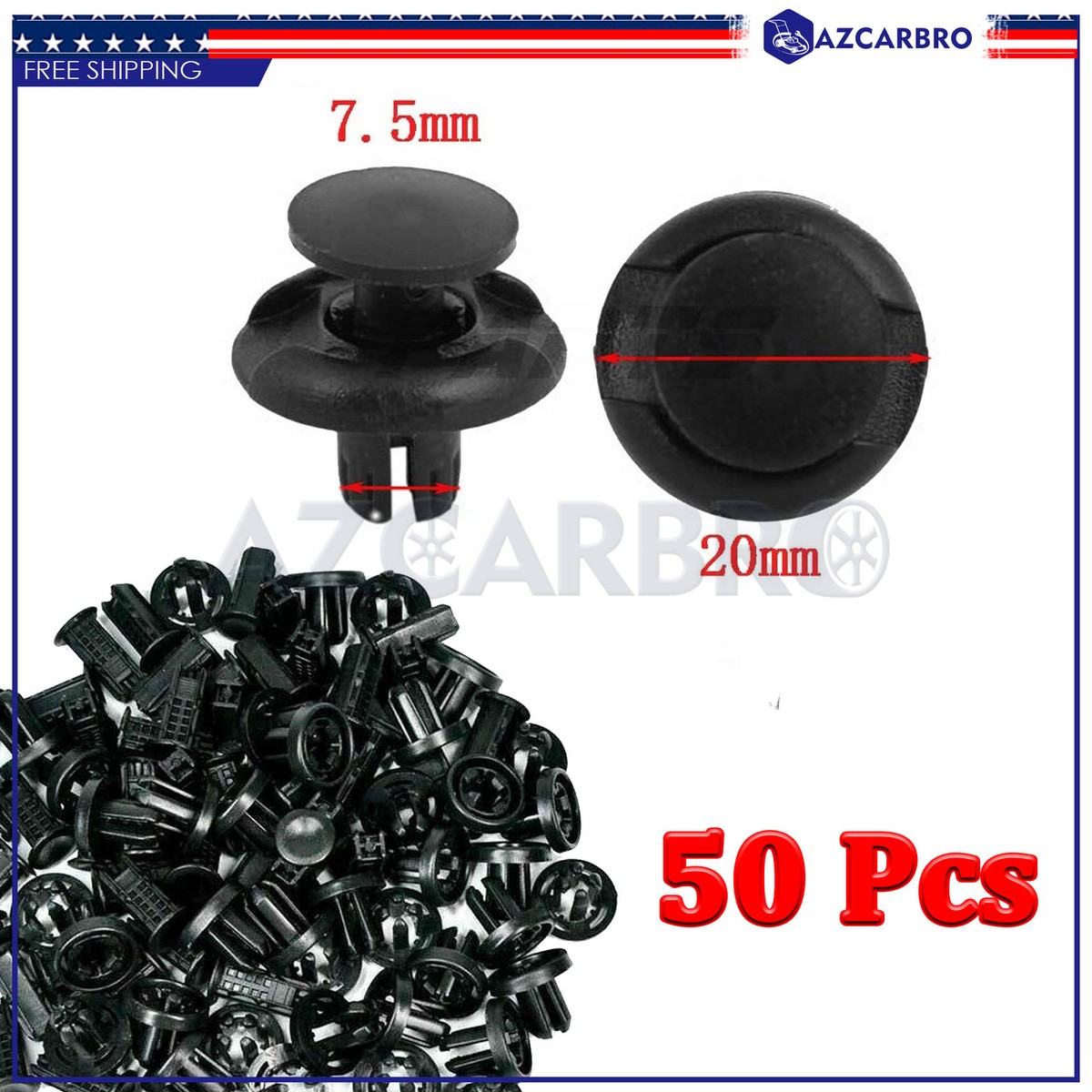 Carbuzzy 50 Pack Honda Fender Liner Clips - Push Retainer For Civic Accord Acura - 7.5mm Hole