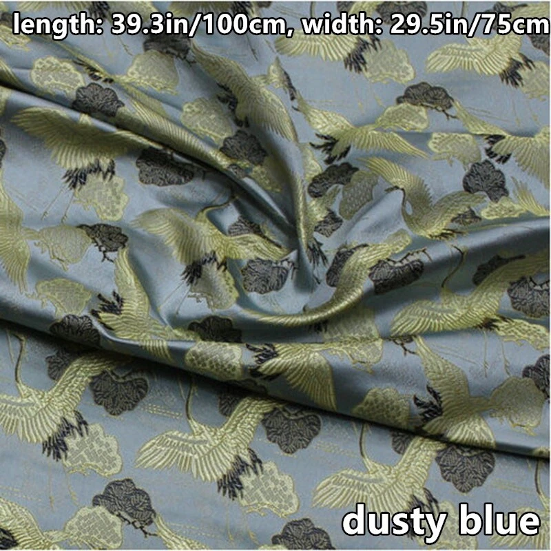 1M Satin Brocade Damask Fabric Cloth Crane Print for Dress Costume DIY Craft - Image 4 of 4