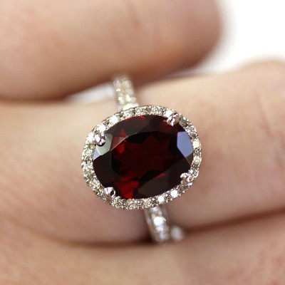 4Ct Oval Cut Lab Created Garnet Halo Wedding Ring 14K White Gold Plated Silver