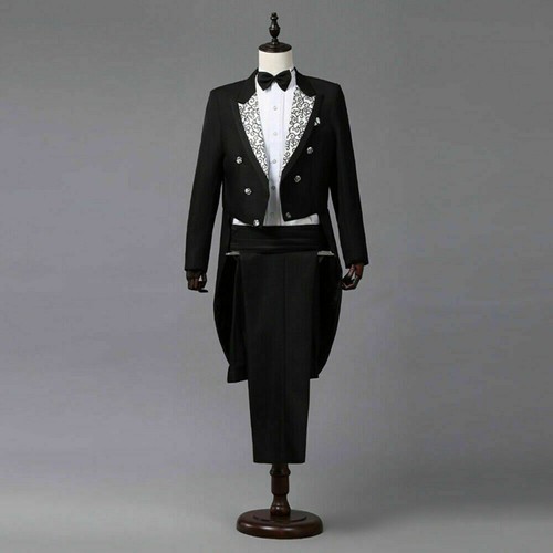 Traje de hombre 2 piezas Smoking Frack chaqueta pantalones cena bola boda - Imagen 5 de 18