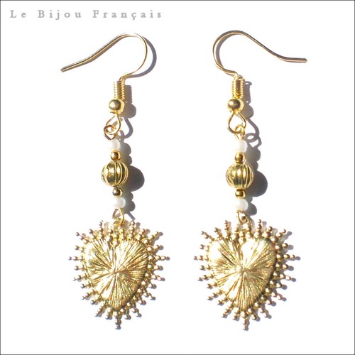 Boucles D'oreilles Pendantes Cœur Doré - Bijou Français Tres.Or - Livraison 48H