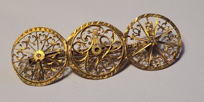 Broche Vintage Plaqué Or Jaune - Motif Filigrane #K14 - Bijou Rétro élégant