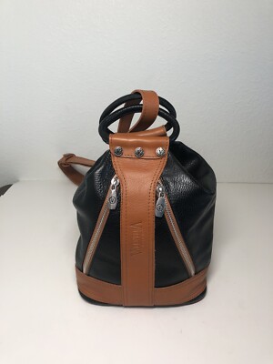 Valentina Convertible Black/Brown Bucket Bag Made In Italy  display picture 2