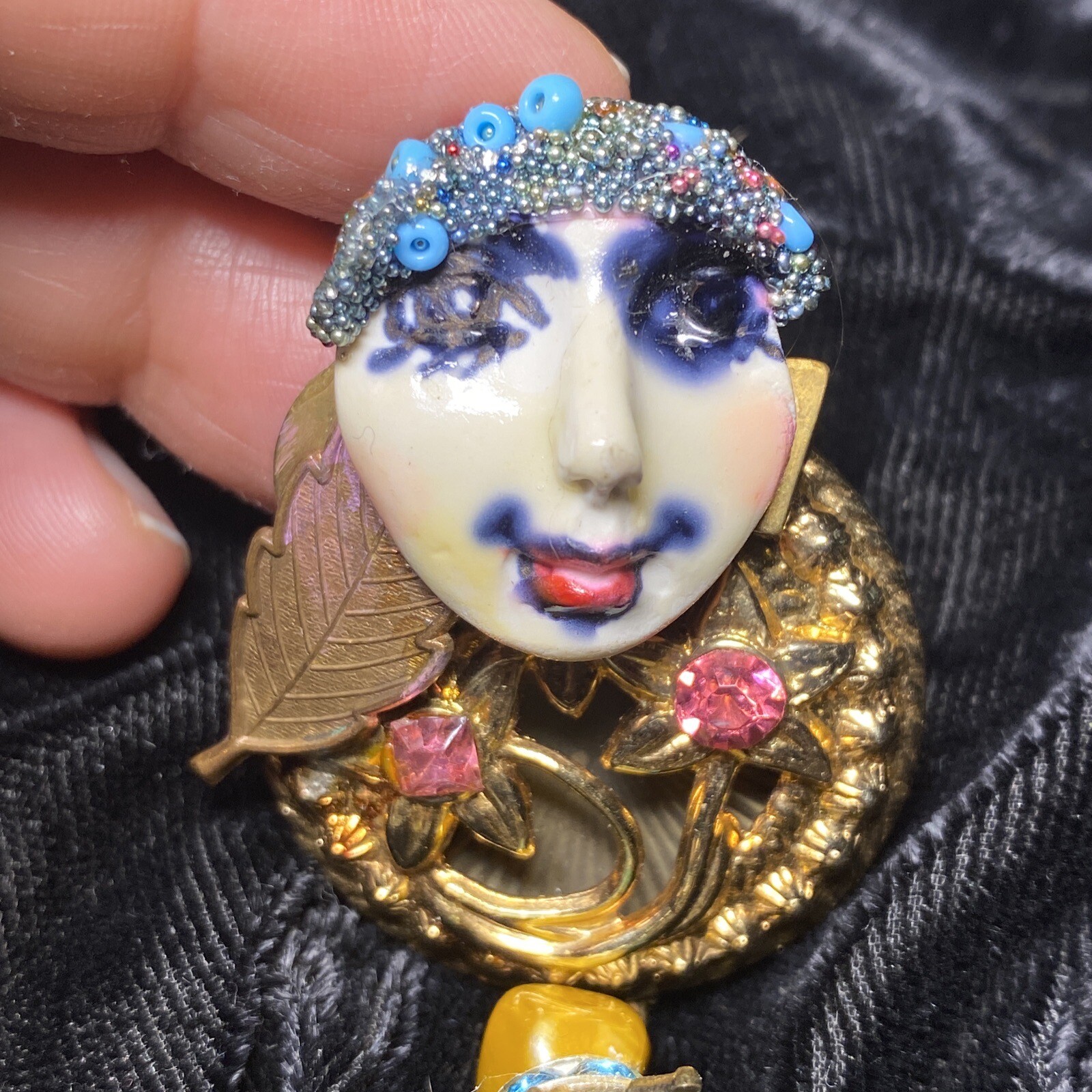 Vintage Art Deco Flapper Woman Face Brooch Original H… Gem