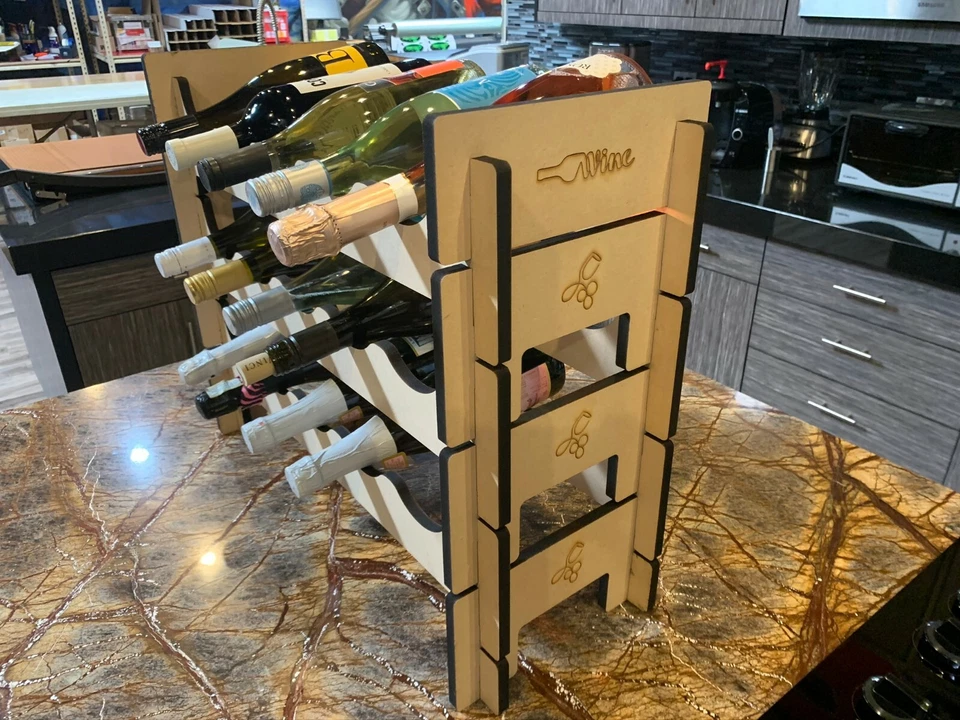Wine Rack Bottle Holder Storage Display Stackable Modular Tiered Solid Wood - Image 3 of 4