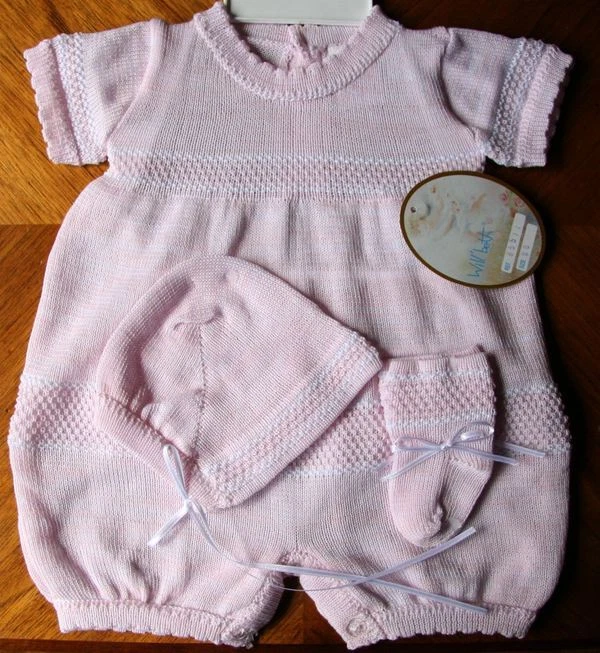 Will'beth Preemie Newborn Baby Girl Pink Knit Romper Bonnet Booties NWT Dolls