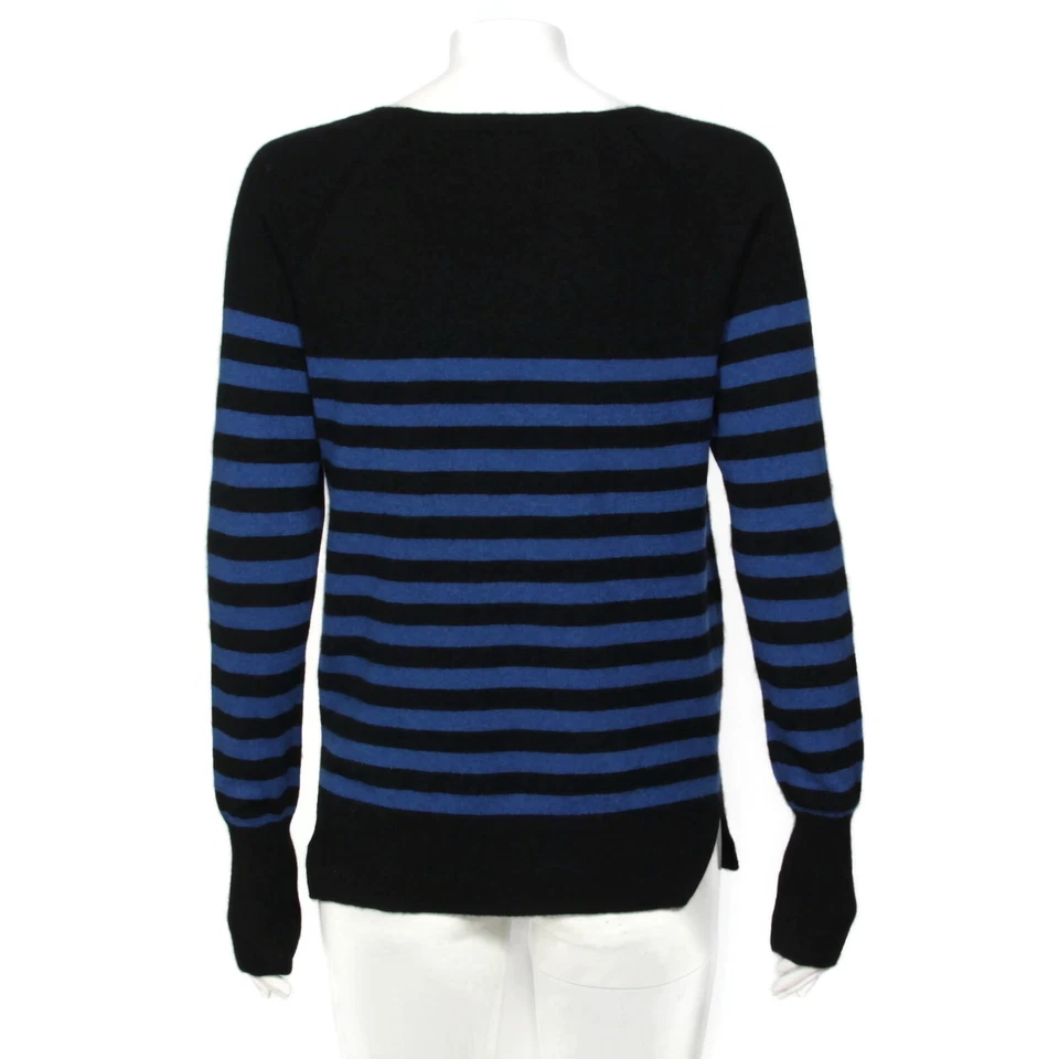 Suéter halógeno de cachemir para mujer talla M negro y azul a rayas cuello barco - 801 Foto 3 de 4