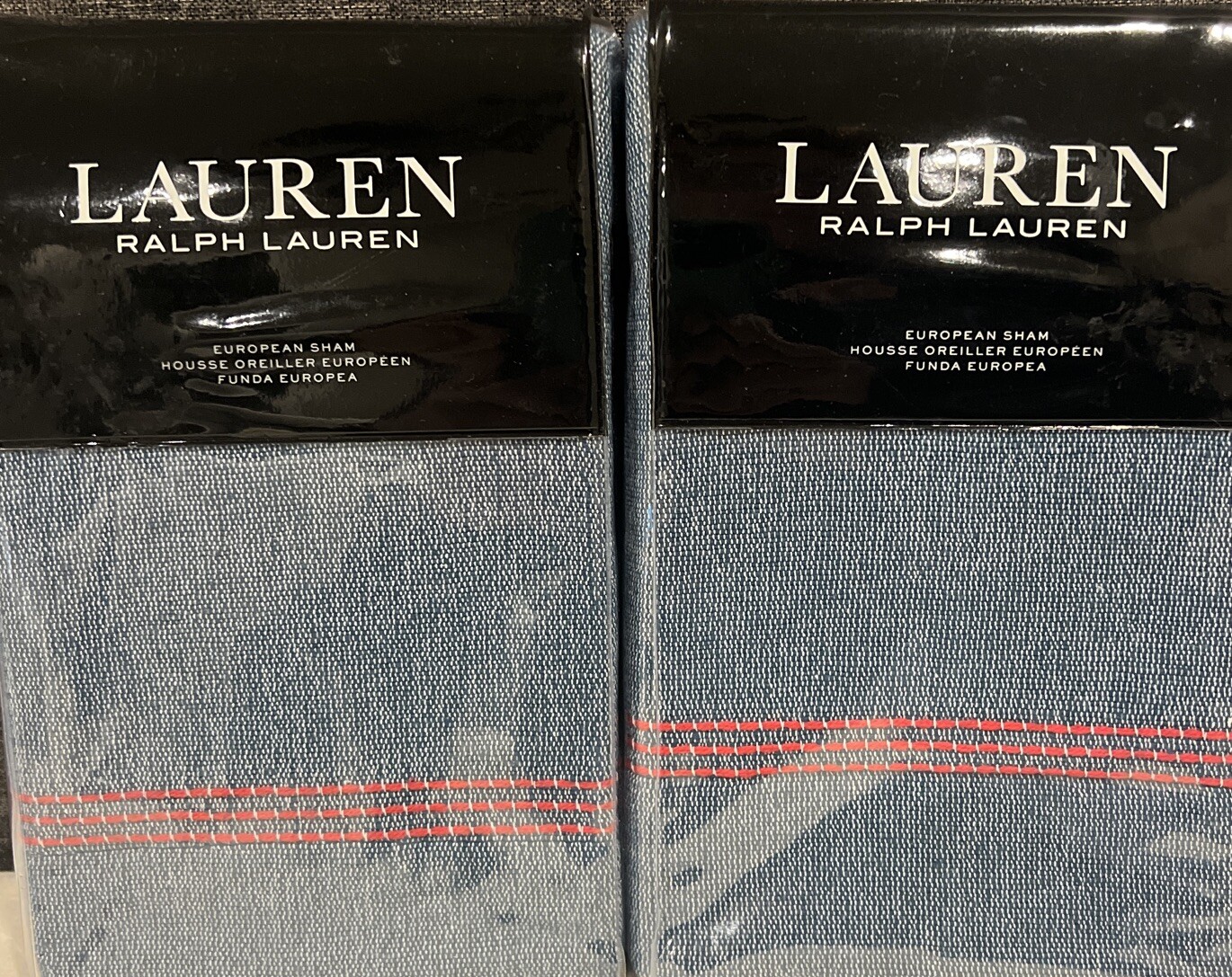 SET OF 2 Ralph Lauren MAGGIE Texture Indigo Blue Euro Shams 26 X 26 NEW