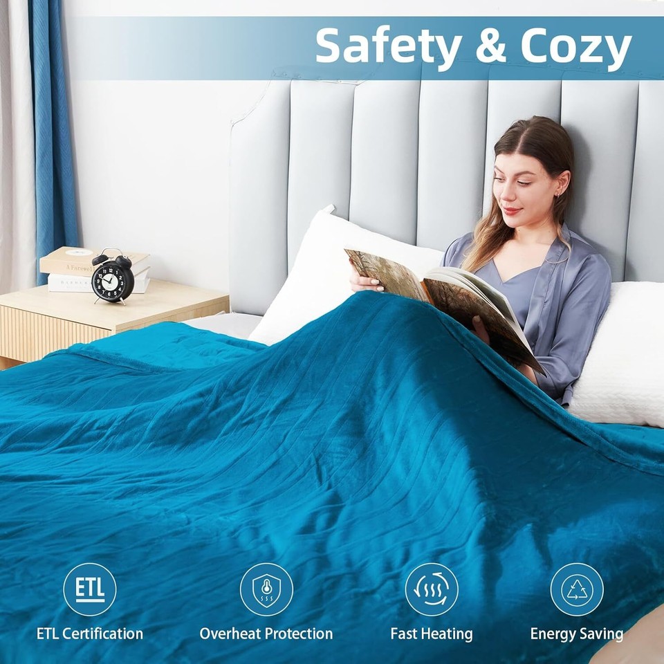 Electric Heated Blanket Throw Levels, 8h Timer, Jamaica