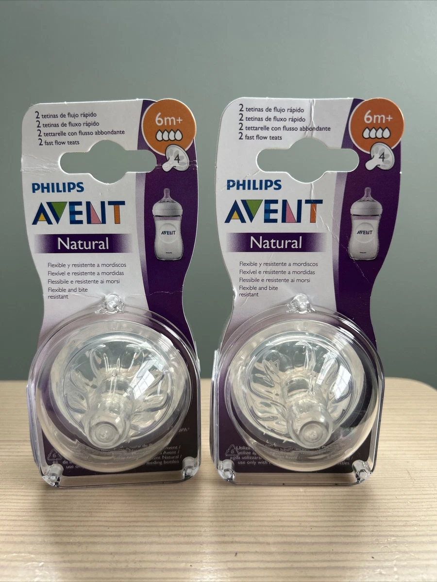NEW Phillips Avent Natural Bottle Nipples 2 Packs 6 m Fast Flow