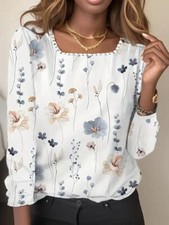 Fashion Women Flower Leaf Print Button Front T-Shirt Casual Long Sleeve Top New