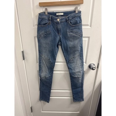 Pierre Balmain Womens Blue Moto Skinny Jeans Paneled Ribbed Knee Denim 27