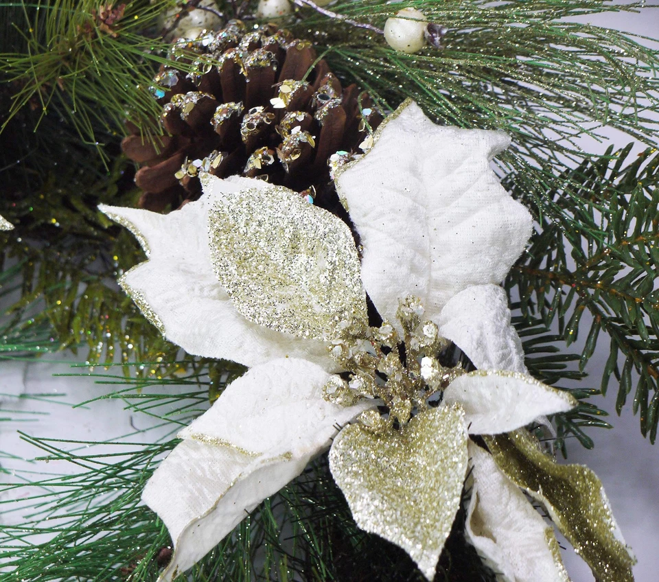 Восхищенный природой 24-дюймовый искусственный венок пуансеттия сосновый конус праздник Рождество... - Изображение 4 из 4