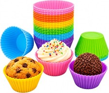 Mini Silicone Muffin Cups, 24 Pack Reusable Cupcake Molds, Round  Nonstick 2
