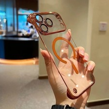 Frameless Luxury Plating Clear Magnetic Case For iPhone 13 14 15 16 17 Pro Max