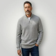 The Normal Brand Waffle Knit Quarter Zip Sweater Men's XL Gray Cotton Blend New