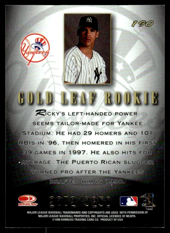 1998 Leaf Fractal Materials Ricky Ledee /3250 New York Yankees #190 - Image 2 of 2
