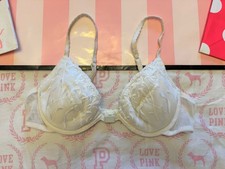 VICTORIA S SECRET VINTAGE 1999 WHITE FLORAL ADJUSTABLE FRONT RELEASE BRA RARE
