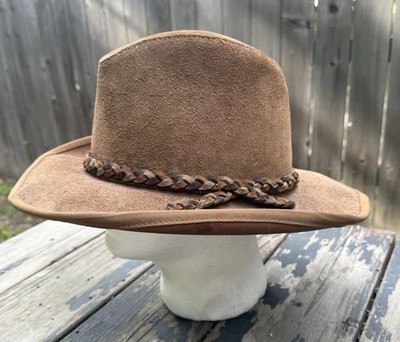 VTG HENSCHEL Skullys Brown Suede Leather Cowboy Hat Sz XL USA Cowhide Rodeo EUC