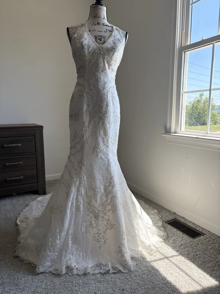 David's Bridal Lace V Neck Wedding Dresses for sale | eBay